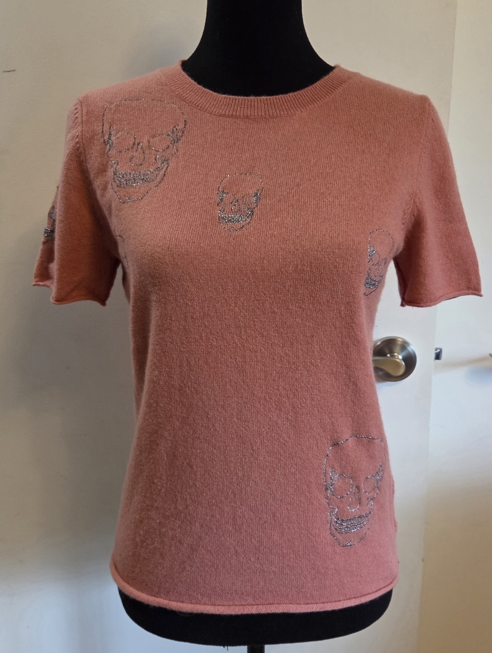 SKULL CASHMERE Sweater Embroidery Short Sleeve Sweater Medium